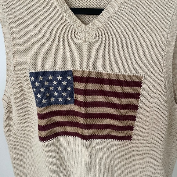 Ralph Lauren Beige V-Neck Sweater Vest with Flag - Picture 3 of 4